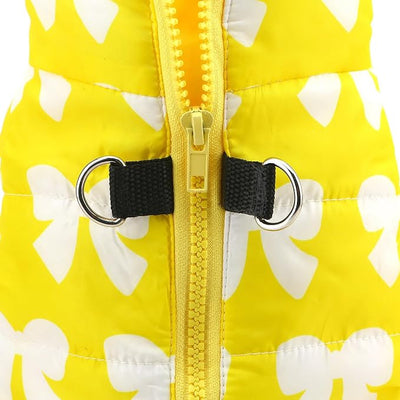 SMALLLEE_LUCKY_STORE Pet Water Resistant Winter Jacket Vest with D-Ring for Small Dog Cat Zip-up Padded Puppy Coat Chihuahua Yorkie Kitten Warm Clothes, Yellow, S