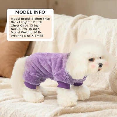 PAWCHIE Dog Fuzzy Velvet Pajamas,Dog Sweater Winter Cloth for Small Dogs Cat,Boy Girl,Pet Jumpsuit, Doggy Apparel for Teacup Yorkie Chihuahua,Purple,S