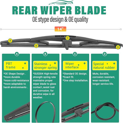 22" 21" 14" Windshield Wiper Blades Replacement for Honda Pilot 2009 2010 2011 2012 2013 2014 2015 Premium All Weather Front Rear Wipers Set - OEM Quality (Pack of 3)