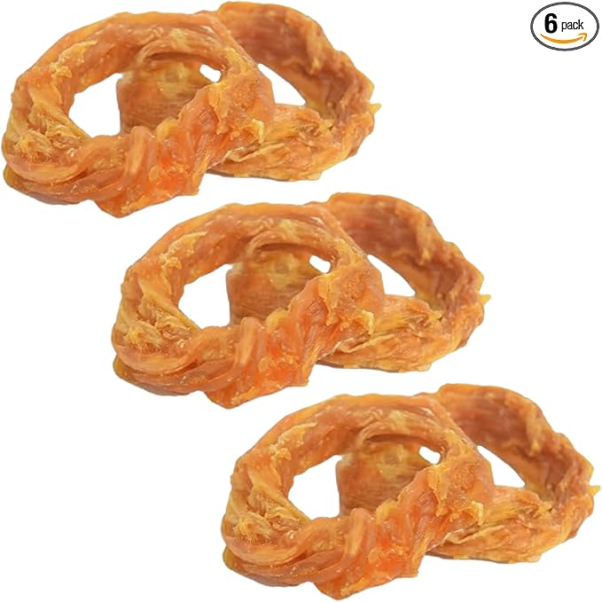 Turkey Tendon Rings for Dogs - Premium All-Natural Tendons, Hypoallergenic Treats, Easy to Digest, Alternative to Rawhide (6 Pack)