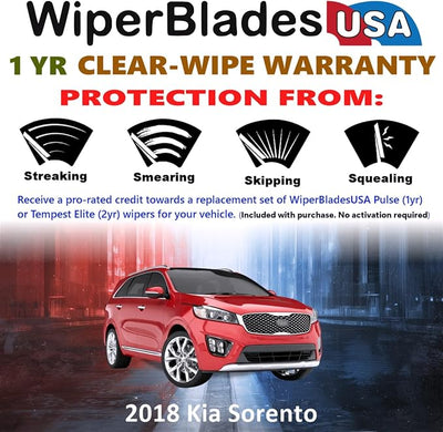 WiperBladesUSA Wiper Blades Set w/ 1yr warranty compatible with Kia Sorento 2018 Wipers (Set of 3) w/Rear Wiper Pulse Wipers