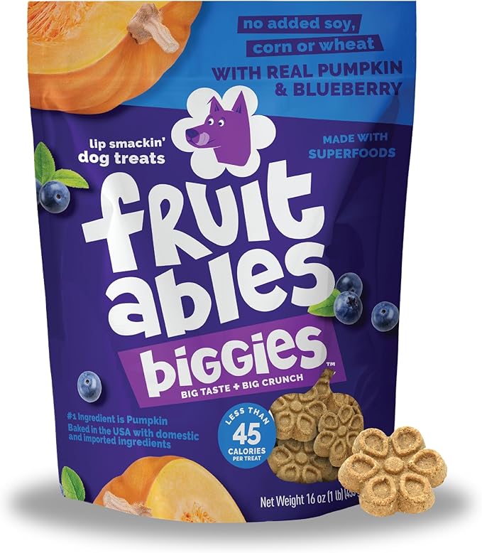 Biggies Dog Biscuits, Healthy Treats for Dogs, Doggie Biscuits, Crunchy Pumpkin Treats, Made Without Wheat, Corn and Soy, Made in the USA, Pumpkin and Blueberry Flavor, 16oz