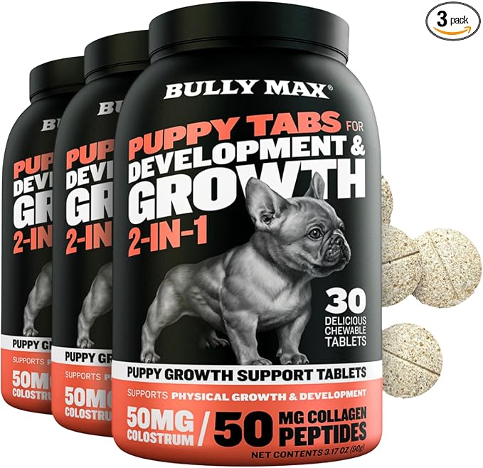 2-in-1 Puppy Vitamins - 30 Chewable Tablets for Growth & Development of Puppies - Multivitamin Treats & Essential Dog Supplements for Small Dogs & Large Breed Growing Pups - 3 Bottles