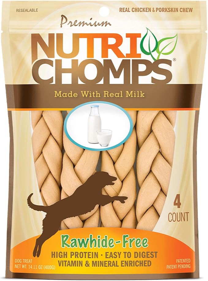 9-inch Braid, Rawhide-Free Dog Treats, Easy to Digest, Healthy, 4 Count Milk