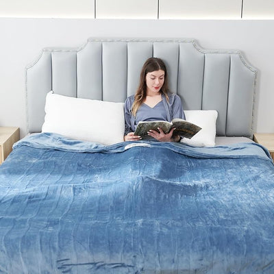 Eydna Electric Heated Blanket Throw Size 50"x60", Fast Heating Throw, Soft Microplush for Sofa & Office, 9 Heating Levels & 1-10 Hours Auto Off, Machine Washable, Gifts for Womens-Light Blue