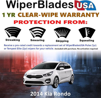 WiperBladesUSA Wiper Blades Set w/ 1yr warranty compatible with Kia Rondo 2014 Wipers (Set of 2) Pulse Wipers