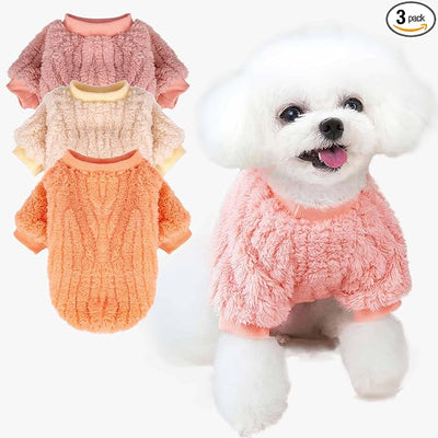FabriCastle Dog Sweater, 3-Pack Dog Clothes, Ultra Soft and Warm Pet Jackets XXS XS for Small Dogs Girl & Cats, Winter Pet Apparel Costumes, Puppy Outfits for Christmas (Ivory,Pink,Coral, X-Small)