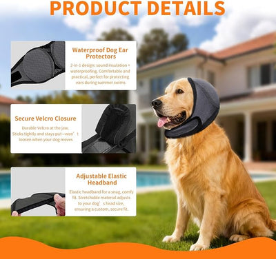 No Flap Ear Wraps for Dogs Dog Ear Muffs Noise Protection Cover Waterproof Snoods for Dogs Bathing Grooming Thunder Fireworks Doggie Hush Ear Covers French Bulldog Pointy Tight Fit Ears(S)