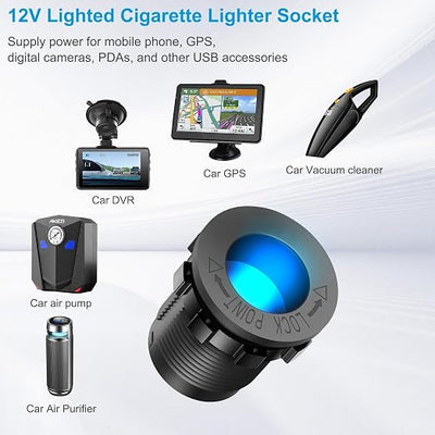 12 Volt USB Outlet RV Accessory 12V Marine Switch Panel, Dual PD30W and QC18W Car USB Port Aluminum Charger, Lighted 150W Cigarette Lighter Socket, Blue LED Voltmeter and Rocker Switch, 4 IN 1 DIY Kit