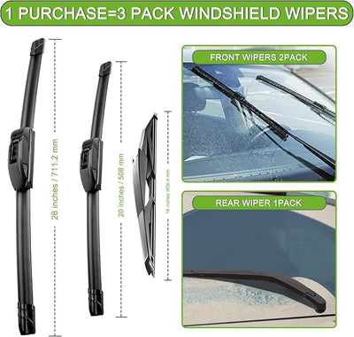 PARRATI® Windshield Wiper Blades for Toyota Sienna 2011-2020, 3 Pack | 28/20 Inch Front +16 Inch Rear, OEM Replacement, Ultra Quiet, No Streaks All Weather Wiping