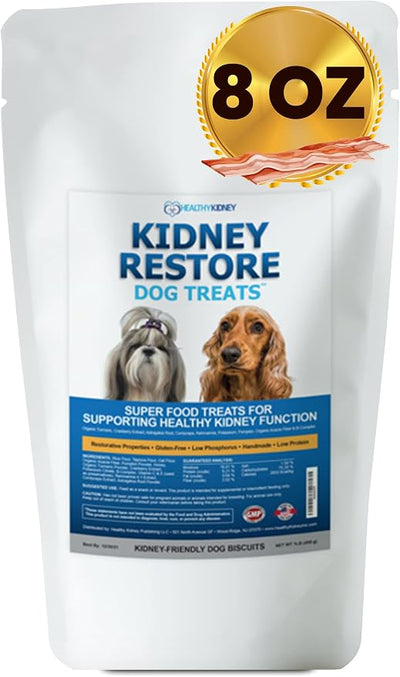 Kidney Restore Bacon Dog Treats 8oz for Canine Kidney Support. Renal Treats for Any Kidney Dog Diet