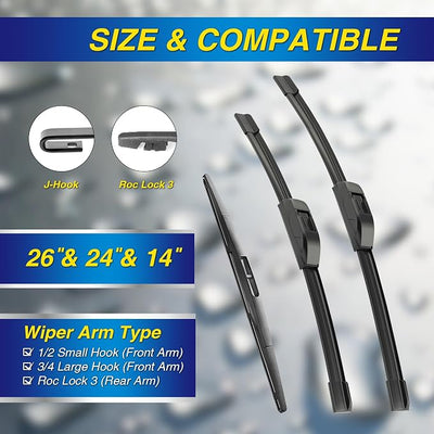 5 PLUS® Silicone Windshield Wipers Replacement for 2016 2017 2018 2019 2020 2021 2022 HONDA Pilot Wiper Blades(Set of 3),Automotive Replacement Windshield Wiper Blades For My Car-26"/24"/14"