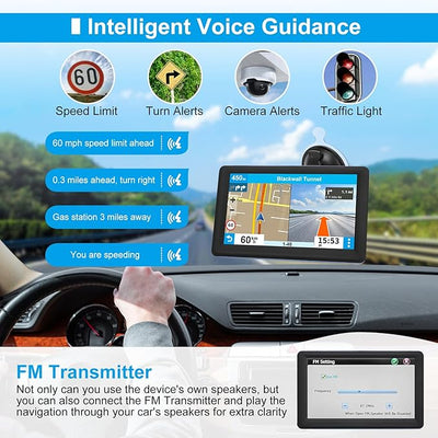 7" GPS Navigator for Car Truck RV, Car GPS Navigation System with 2026 Maps, Lifetime Free Updates, Voice Guidance, Speed & Red-Light Camera Alerts, Custom Truck Routing (Blue)