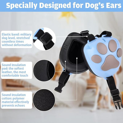 Upgraded Dog Ear Muffs for Noise Protection - 22dB NRR Noise Cancelling Headphones with Dog Paw Design, Calming Earmuffs for Thunder, Fireworks & Hunting (L, Light Blue-Gray)