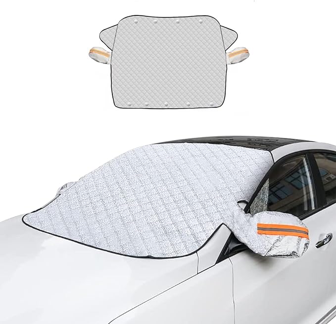 ICWEIMEI Car Windshield Snow Cover, 4-Layer Protection for Snow, Ice, Frost, Sunlight, Large Magnetic Car Windshield Cover with Side Mirror Protector Fit for Large Cars, SUV, Truck, Van in All Weather