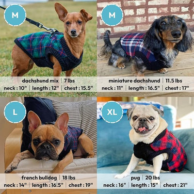 Gooby Fashion Vest Check Dog Jacket - Navy Check, X-Small - Warm Zip Up Dog Bomber Vest with Dual D Ring Leash Water Resistant for Small to Medium Dogs