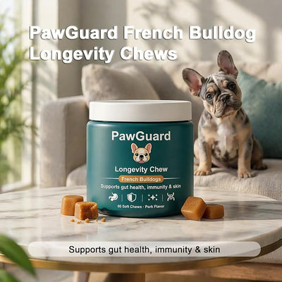 Chew for Frenchies, French Bulldog Chews for Dogs, for Gut Health, Skin & Coat, Immune System, Joint Mobility Pork Flavor, 60 Count (2 PCS)