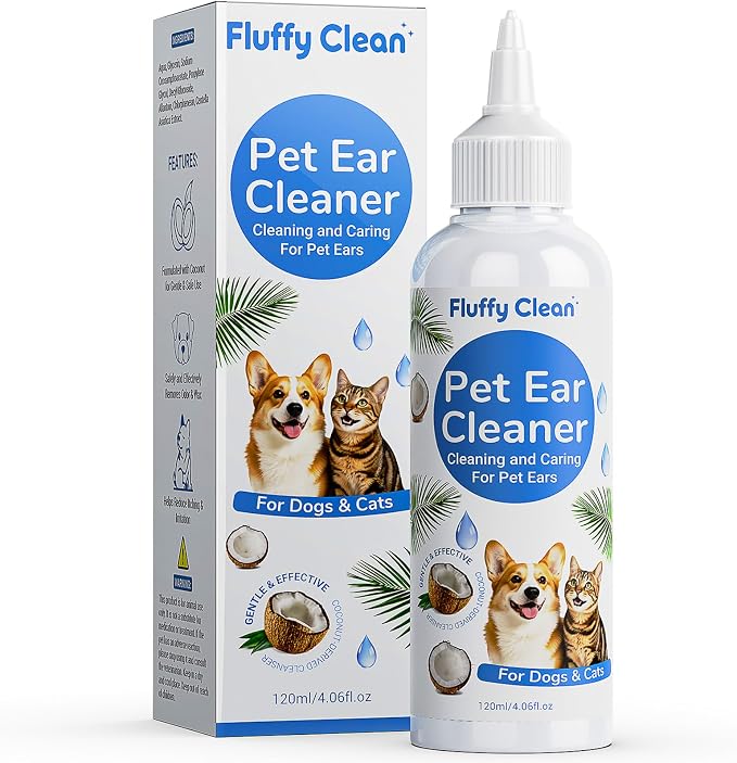 Dog Ear Cleaner - Pet Ear Wash, Flush and Drop Cleaner Solution for Cat & Dog Infection and Itch Relief, Gently Removes Debris, Wax Buildup, Odor - 4 fl oz