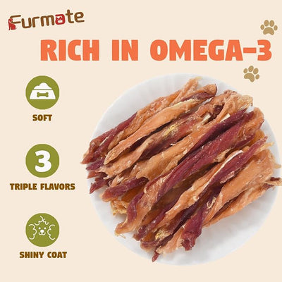 Chicken Duck Cod Twist Soft Dog Jerky Treats, Triple Flavor Rawhide-Free Grain-Free Dog Training Reward Snacks, Healthy Skin & Shiny Coat Chews for Small Medium Large Breed Dogs, 10.58 oz