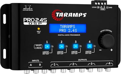 Taramp's Pro 2.4S DSP Crossover full Digital Signal Processor and Equalizer with sequencer 15-band Graphic Equalization 12 preset EQ 2-Channel in and 4-Channel Out