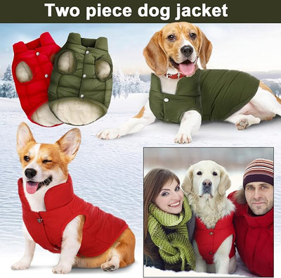 Syhood 2 Pieces Dog Jacket 2 Layers Fleece Lined Dog Jacket Warm Soft Windproof Small Pet Coat for Cold Winter Weather (S,Red,Green)
