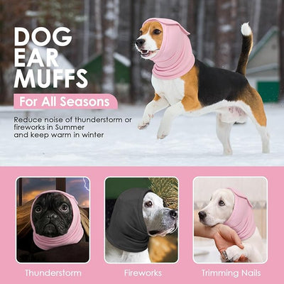 AOFITEE Dog Calming Hoodie, Anti-Slip Headband for Dog Hematoma, Adjustable Dog Ear Muffs Cover for Noise Anxiety, Dog No Shake Ear Wrap for Grooming, Fireworks, Thunderstorms, Drying, Pink XL