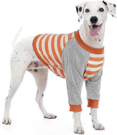 FUAMEY Dog Recovery Sleeve with Elbow Protector,Dogs Shirt Stop Licking Joints,Pet Long Sleeve Suit Protecting Dog's Front Leg Arm Wounds Cover Skin Conditions Orange Stripes L