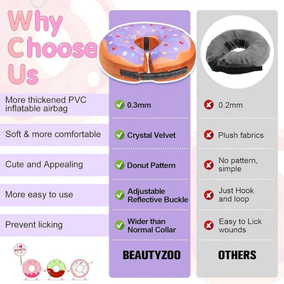 BEAUTYZOO Dog Cone Alternative After Surgery for Large Medium Small Dogs, Soft Inflatable Cone Collar for Dogs Cats, Pet Neck Donut E Collar Dog Recovery Collars to Stop Licking, Purple Donut, S