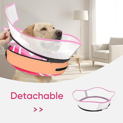 Supet Raised Inflatable Dog Cone After Surgery - Adjustable Recovery Donut Collar with Removable Shield to Stop Licking Wounds & Protect Stitches - Soft Dog Cone Alternative for Large Dogs (Pink,XXL)