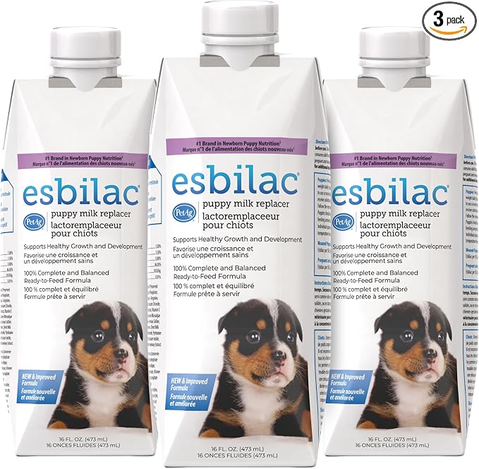 Esbilac Puppy Milk Replacer Liquid - 16 oz, Pack of 3 - Resealable, Ready-to-Feed Formula with Vitamins for Newborn Puppies to 1 year- Easy to Digest - Storable & Portable