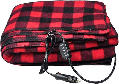 Electric Blankets - 12V Electric Car Heating Blanket Fleece Blanket for Winter Cold Weather Car Travel and Camping Use (Black/Red)