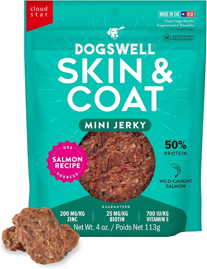 Skin & Coat Mini Jerky Dog Treats, Salmon, 4 oz. Pouch
