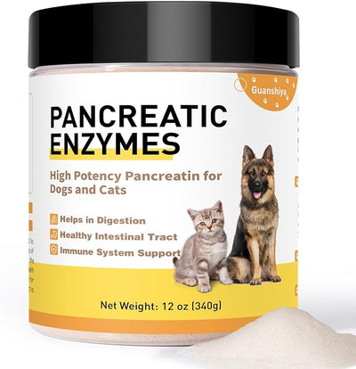 Pancreatic Enzymes for Dogs (12 oz) - 10x Pancreatin Enzyme Formula - Digestive Enzymes for Dogs EPI - Helps Restore Normal Weight, Relieve Pancreatic Problems and Digestive Stress