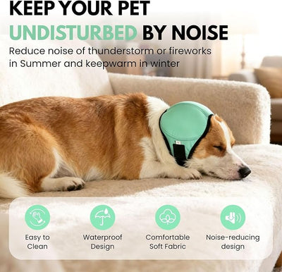 Waterproof Dog Ear Covers No Flap Ear Wraps for Dogs Bath,Grooming & Drying,Noise Protection Ear Muffs Anxiety Relief,Adjustable Calming Hoodie Shower Cap for Hematoma(Mint Green,S)
