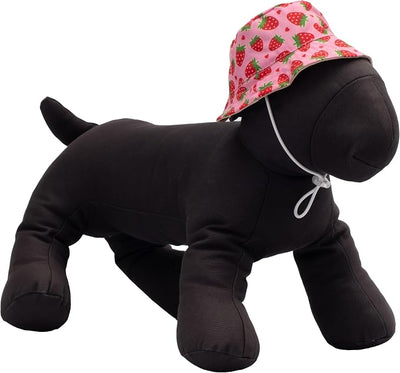 THE WORTHY DOG Strawberries Bucket Hat for Dogs – Lightweight Pet Sun Hat with Adjustable Chin Strap, Soft Brim & Bright Colors - Pink, X-Large