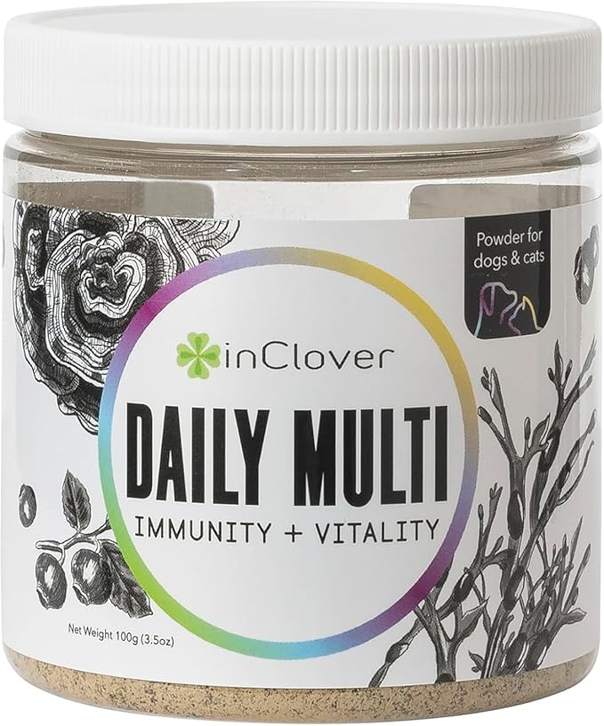 Daily Multi Cat & Dog Vitamin - Canine & Feline Vitality Powder - Immunity Boost with Organic Blueberry, Seaweed, Turkey Tail Mushroom & Postbiotic Fibers