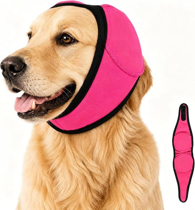 Quiet Ears for Dogs - Adjustable Ear Covers for Noise, No Shake Dog Head Wrap, Dog Calming Hood for Thunder, Lightning, Fireworks (Rose Red, Small)