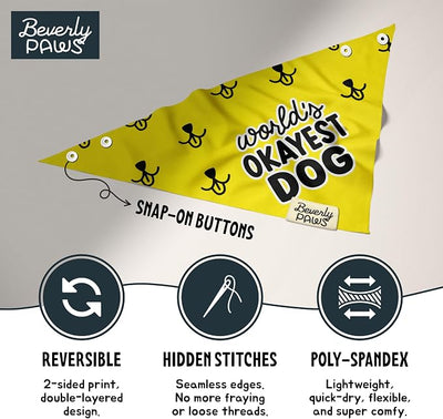 Funny Snap-On Dog Bandana for Small Medium Large Pets, Dogs Cats Adjustable Handkerchief Scarf for Girl & Boy, Cute Puppy Apparel & Accessories (World's Okayest Dog, Medium)