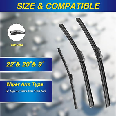 5 PLUS Silicone Windshield Wipers Replacement for 2024-2021 Ford Bronco Sport Wiper Blades(3 PCS),Water Repellent Automotive Replacement Windshield Wiper Blades for My Car -22"/20"/9"