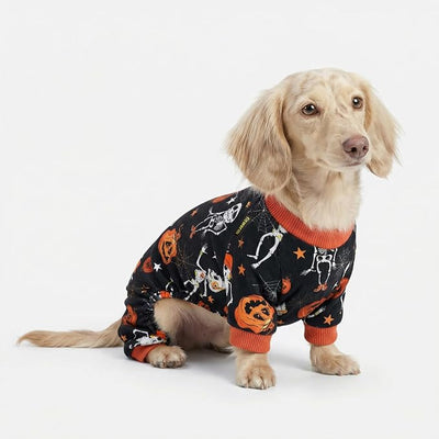 Fitwarm Halloween Skeleton Dog Costume Lightweight Velvet Pajamas Pet Clothes Doggie PJS Puppy Onesie Doggy Outfits Cat Jumpsuits Black Medium