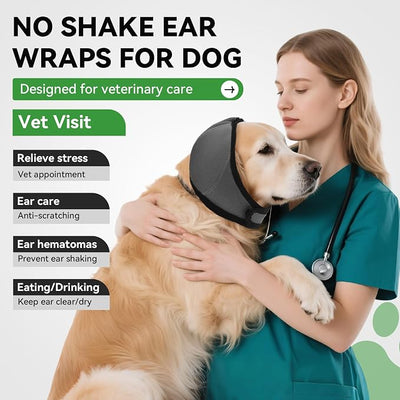 Dog Ear Covers for Bath, Dog Ear Muffs Noise Protection, Elastic Waterproof Ear Protector with Calming Hoodie Design for Fireworks, Vet Visits, Grooming (Gray, Medium)