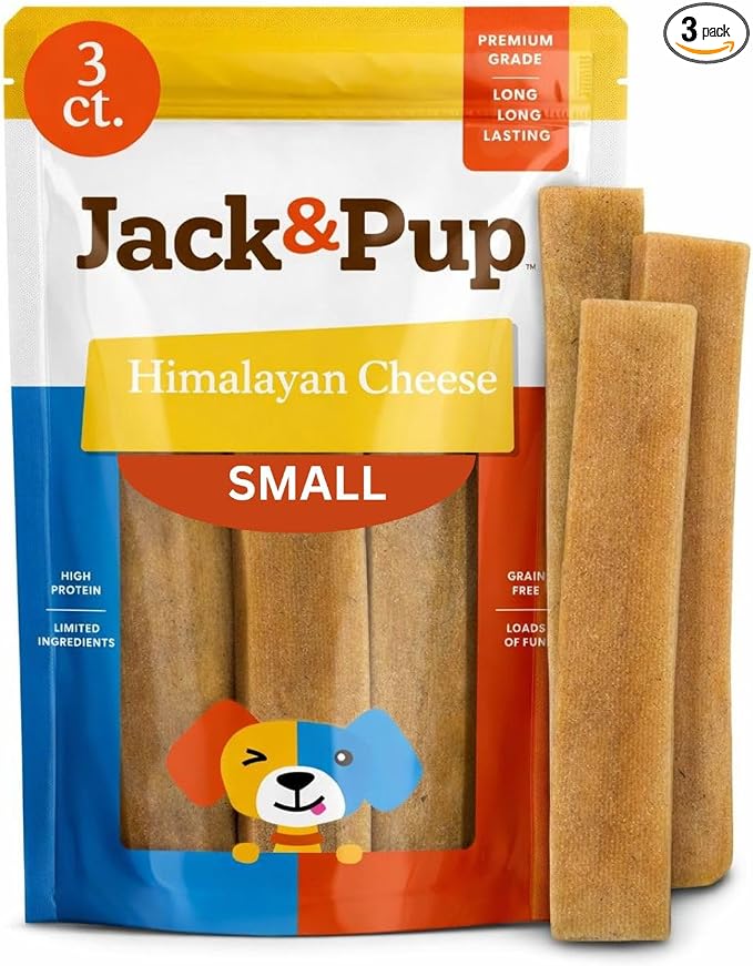 Jack&Pup Yak Cheese Himalayan Dog Chews | Dog Yak Chews for Large Dogs Aggressive Chewers | Hard Yak Cheese Stick (Small, 3 Pack)