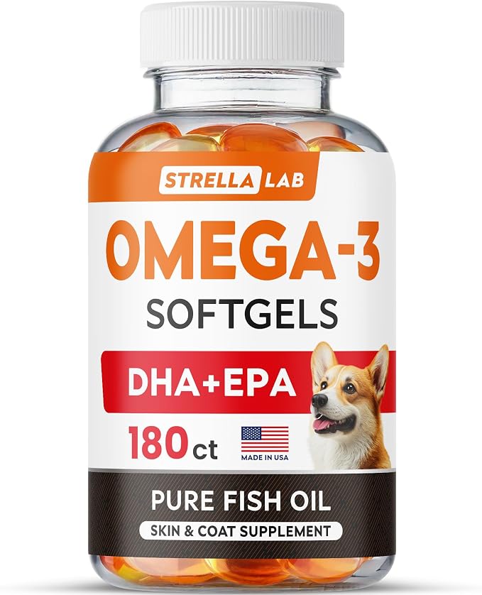 Omega 3 Fish Oil Pills for Dogs (180 Ct) - No Fishy Smell Softgels - EPA + DHA Fatty Acids Reduce Shedding&Itching - Supports Joints, Brain, Heart&Overall Health - EPA&DHA Fatty Acids - USA