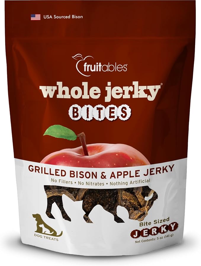 Whole Jerky Bites, Healthy Dog Treats, Puppy Essentials, Jerky Dog Treats, Made in the USA, No Artificial Ingredients, Grilled Bison & Apple Flavor, 5oz
