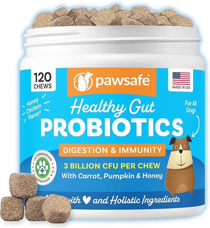 Dog Probiotics Soft Chews for Picky Eaters - USA Made, 120 Count - Digestive & Gut Health, Diarrhea, Gas Relief, Allergy & Itchy Skin Support - Natural with Pumpkin - Honey Chicken Flavor