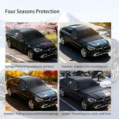 Windshield Cover for Ice and Snow, Winter Summer Sunshade with Thickened 600D Oxford Fabric, Universal Car Frost Shield Snow Cover Windshield Protector Yellow Earmuffs with Four Straps