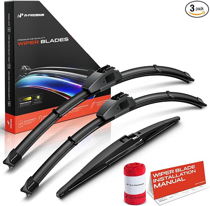 A-Premium 22"/21"/12" Windshield Wiper Blades Compatible with Dodge Durango 2011-2024 - Front Rear Wipers Blade Set for Hook/RL2 Arm Connector, with Wear Indicator & Towel (Pack of 3)