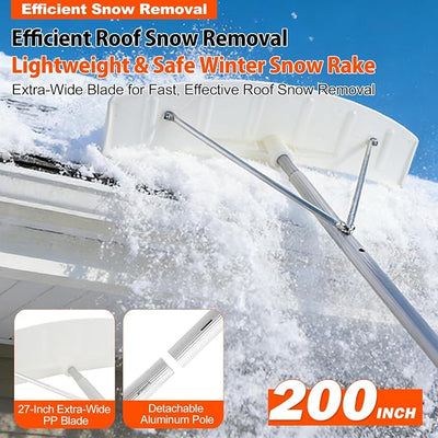 19Ft Snow Roof Rake Removal Clean Tool Ice Dams Rooftop Snow Scraper Shovel for Sltanted Cedar Shake Roofs Car Ranch House Leaves Debris - Lightweight Pole