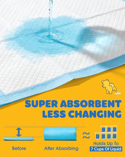 Powools Puppy Pads - XL 34'' x 28'' Dog Training Pads with Fast Absorb Core & Leak-Proof Backing, Quick-Dry Dog Pee Pads for Home, Travel & Crates, 20 Count