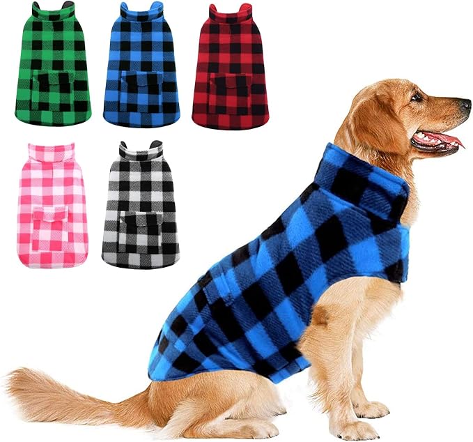 ASENKU Dog Winter Coat, Fleece Doggie Jacket Plaid Reversible Vest Waterproof Windproof Cold Weather Clothes for Small Medium Large Dogs (M, Blue)